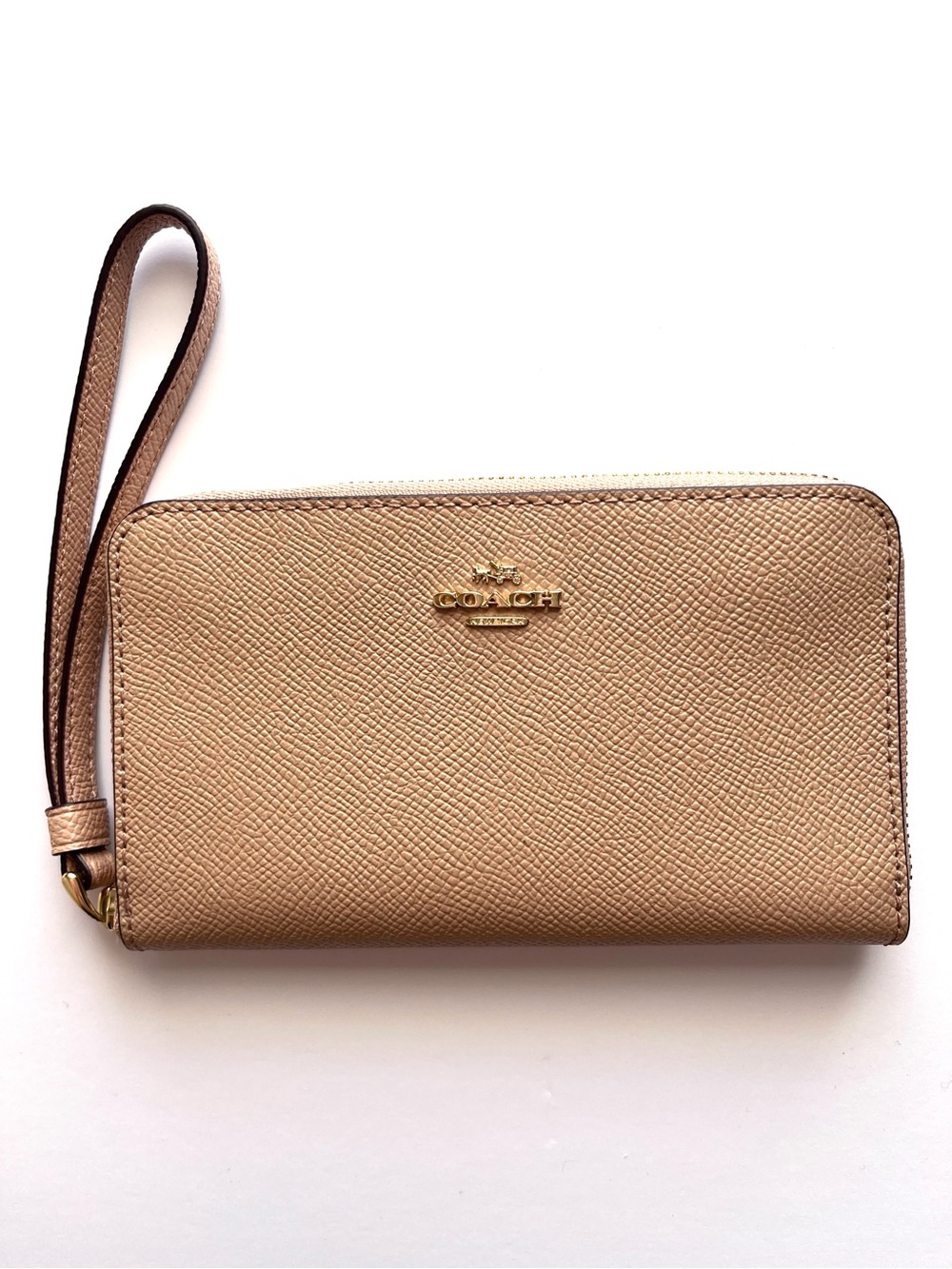 Coach Tan Pebbled Leather Wristlet
